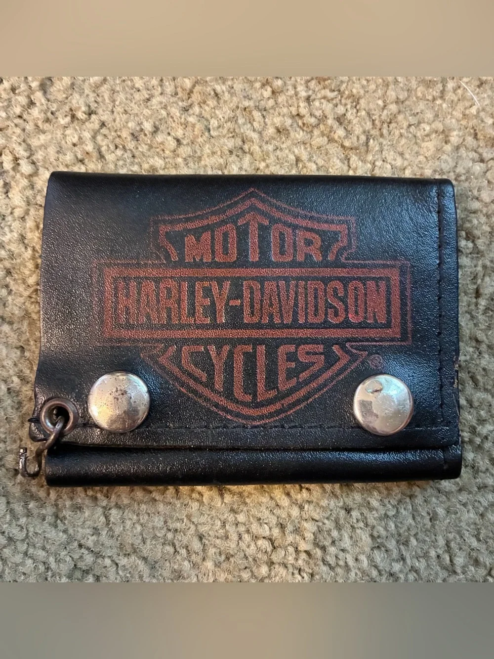 Harley-Davidson Black Leather Trifold Men's Wallet Logo Snap Biker Motorcycle
